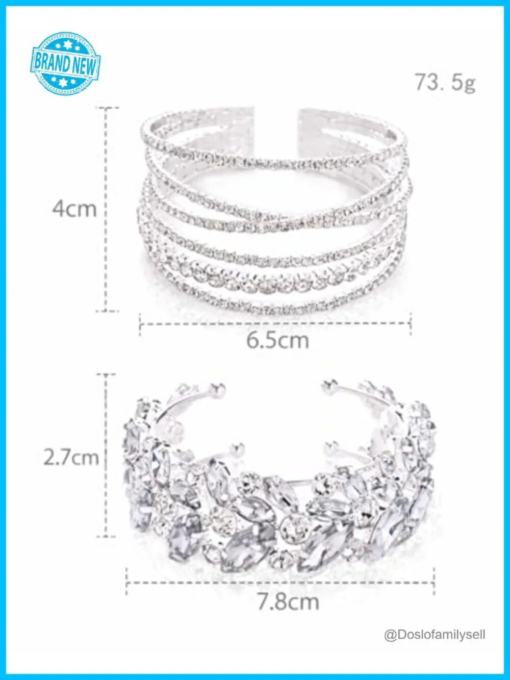 Silver Rhinestone Cuff Bracelet Set Multilayer Chunky Stretch Bangles